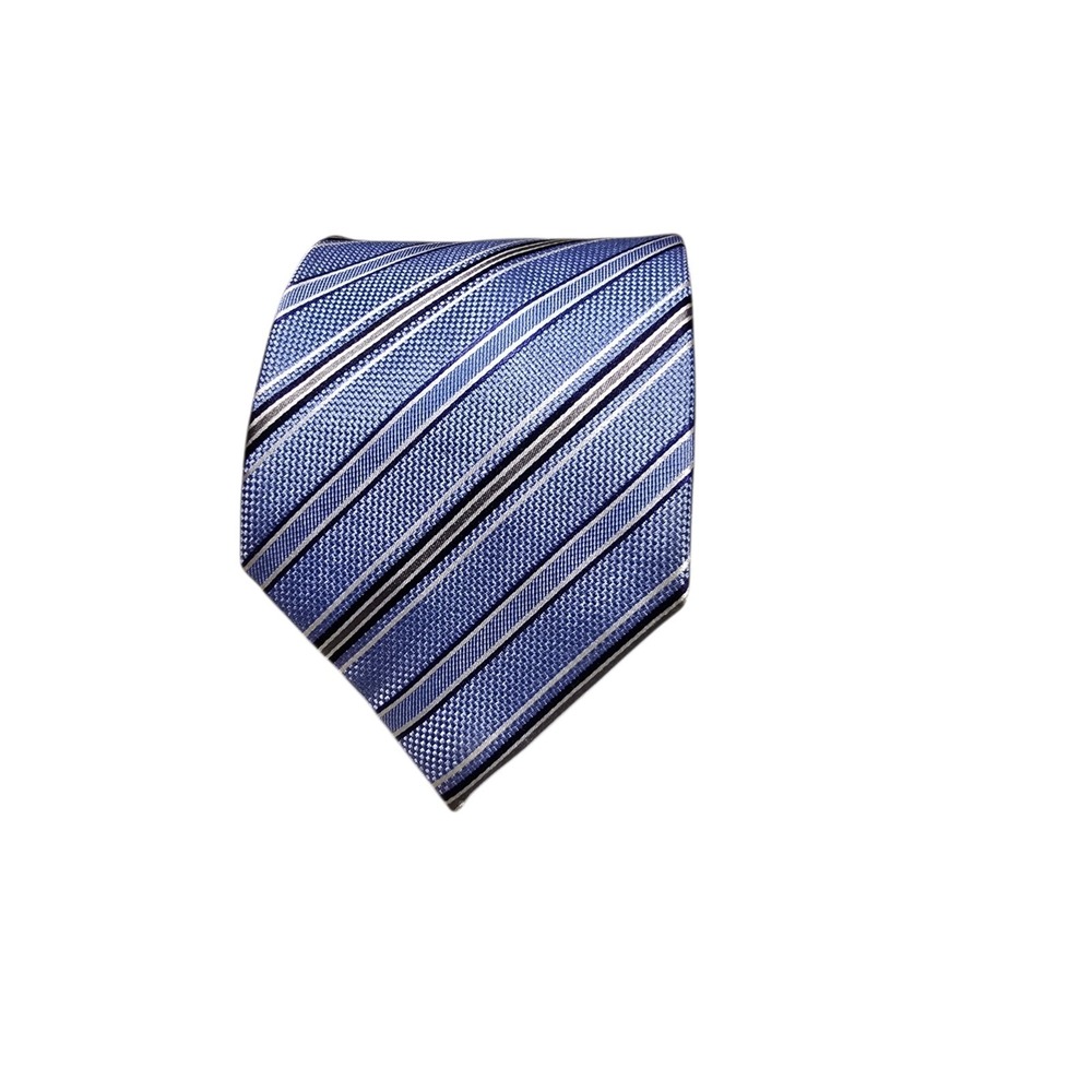 Tasso Elba SPA Mens Luxury Tie Blue  Silver Stripes 100% Silk‎ Neckwear Necktie